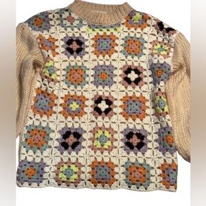 Listicle Colorful Crochet Patchwork Sweater